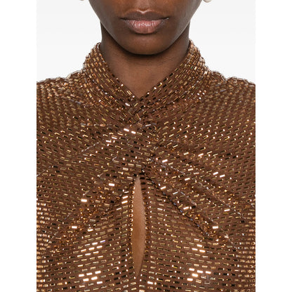 Evening Dress With Rhinestone Twist — Brown