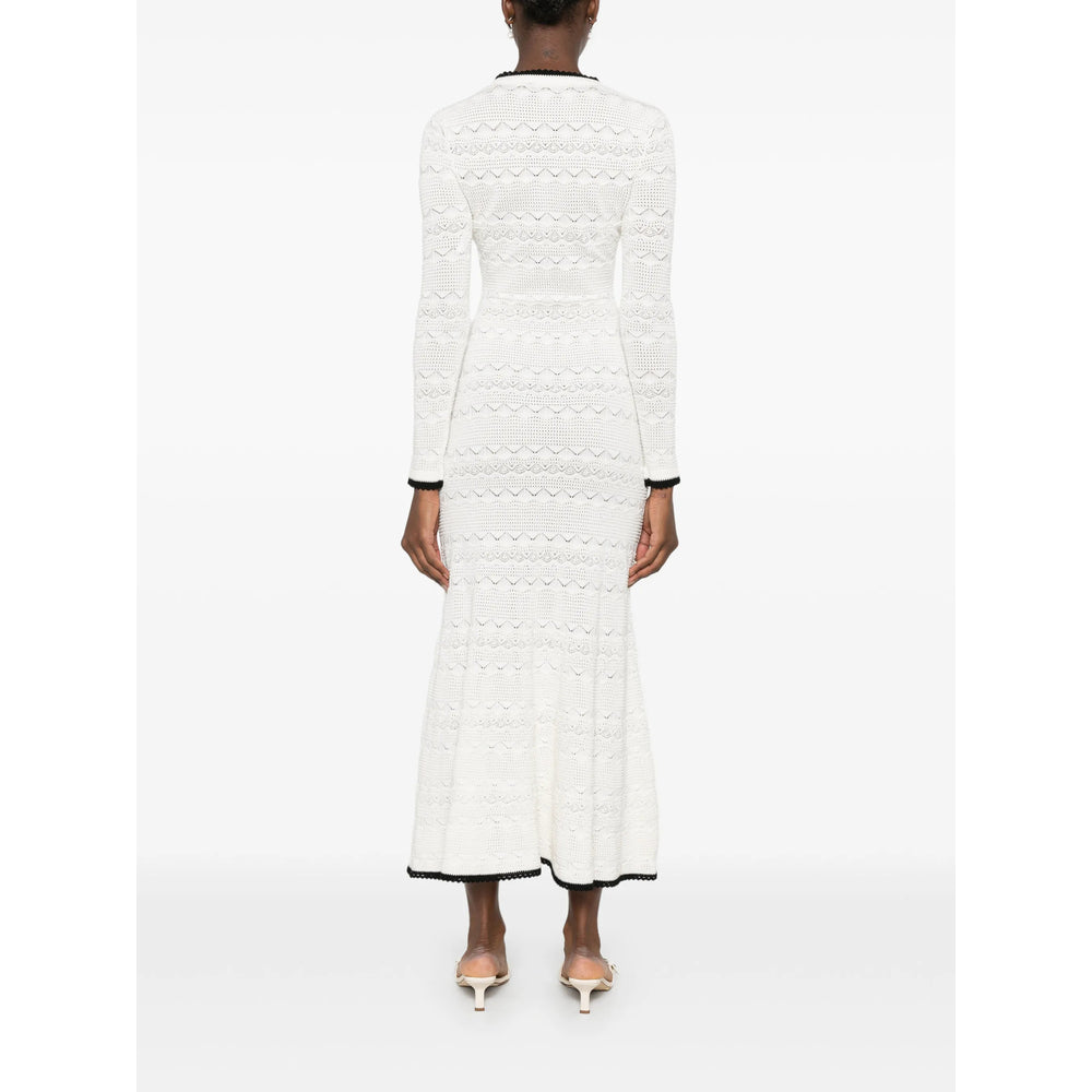 Sweater V-Neck Pointelle Knit White
