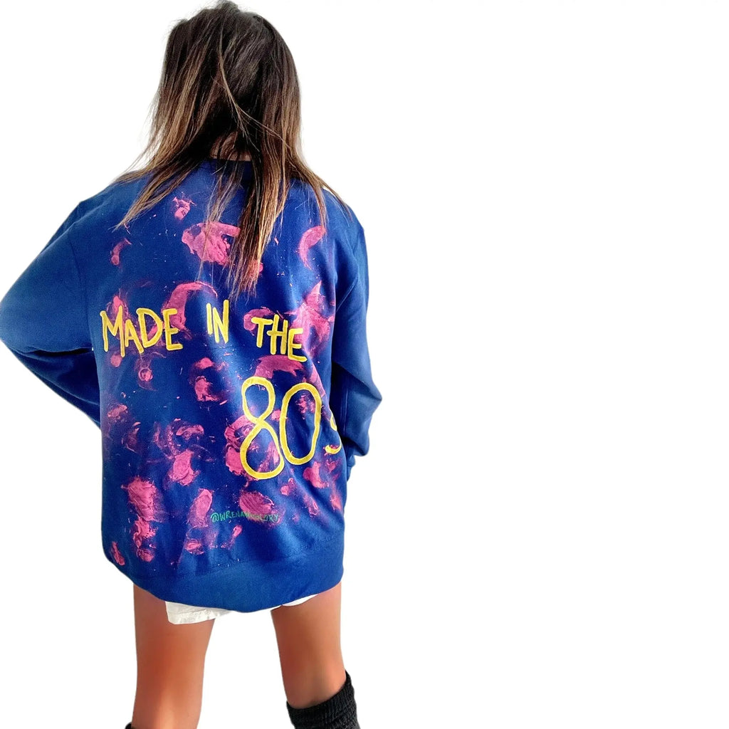 '80s Baby!' Painted Blue Crewneck by Wren + Glory Wren + Glory