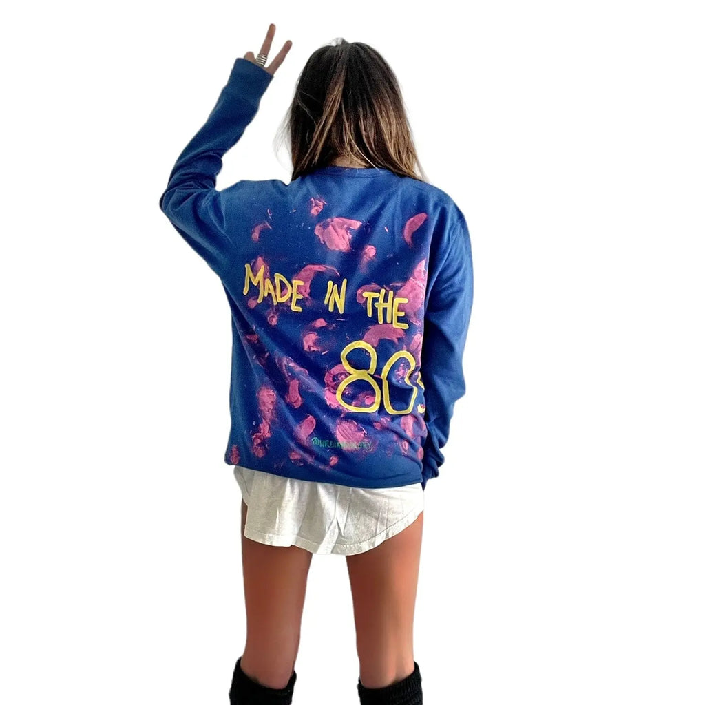 '80s Baby!' Painted Blue Crewneck by Wren + Glory Wren + Glory