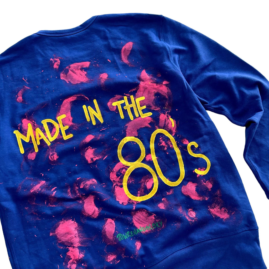 '80s Baby!' Painted Blue Crewneck by Wren + Glory Wren + Glory
