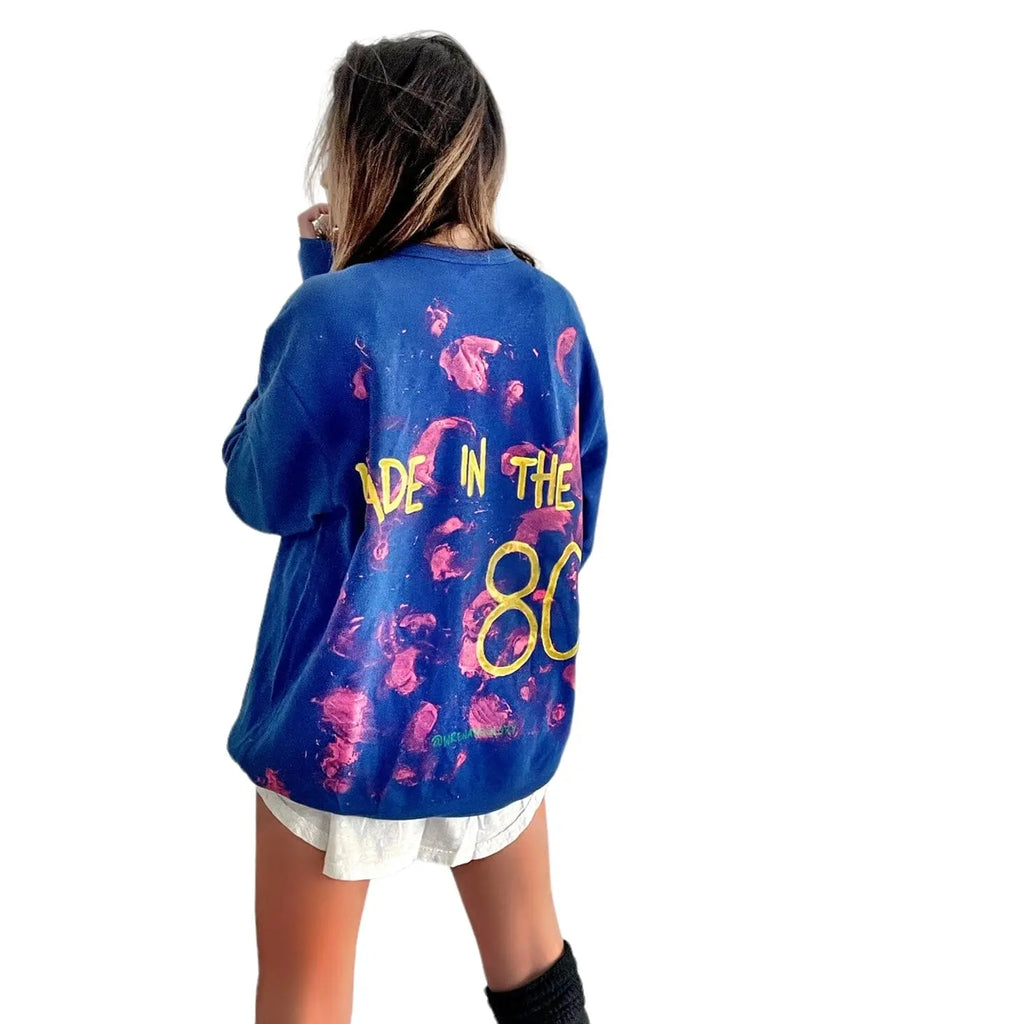 '80s Baby!' Painted Blue Crewneck by Wren + Glory Wren + Glory