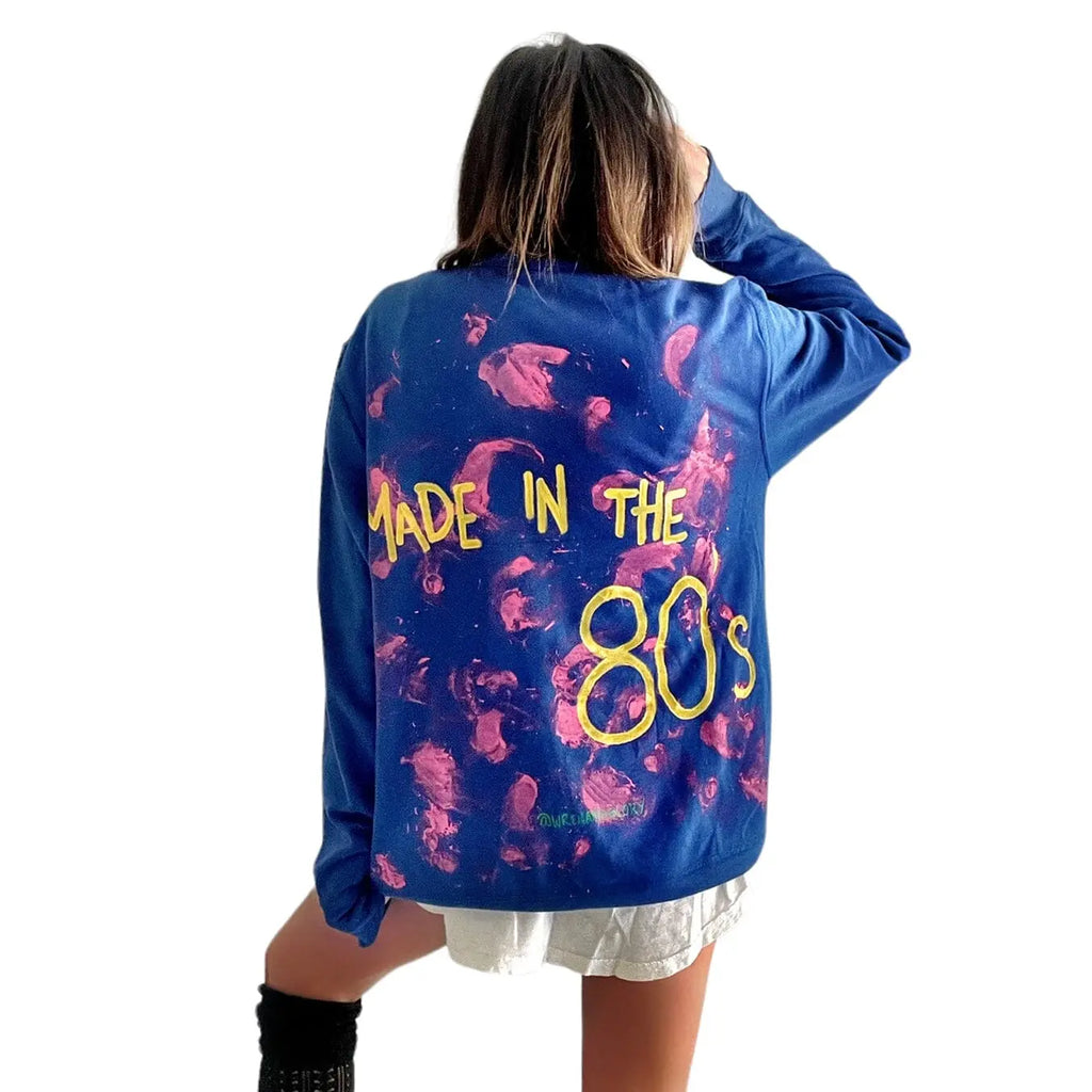 '80s Baby!' Painted Blue Crewneck by Wren + Glory Wren + Glory