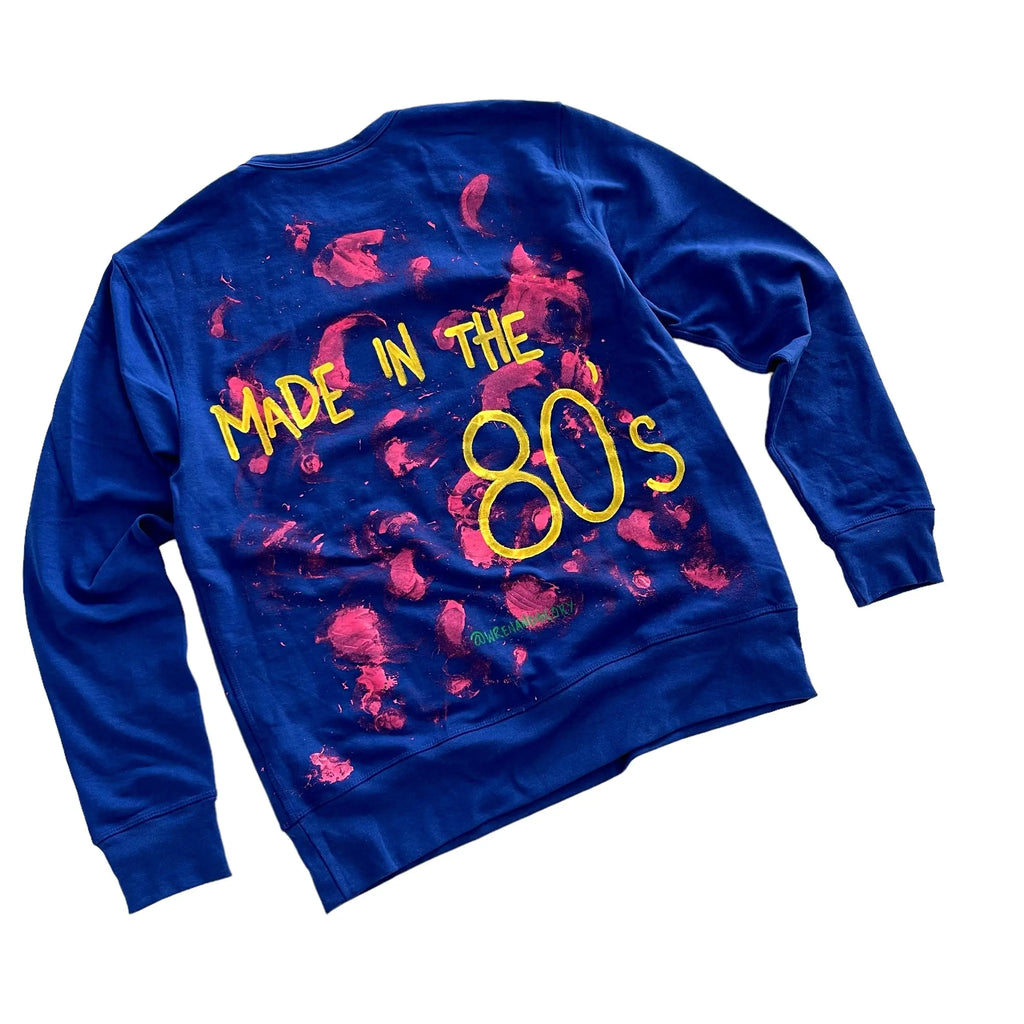 '80s Baby!' Painted Blue Crewneck by Wren + Glory Wren + Glory