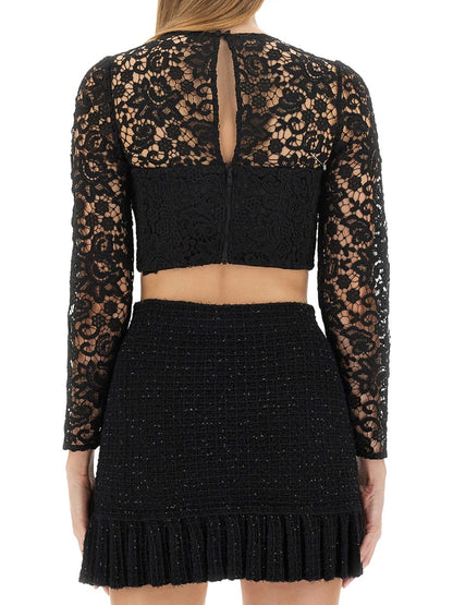 Cropped Lace Top in Black