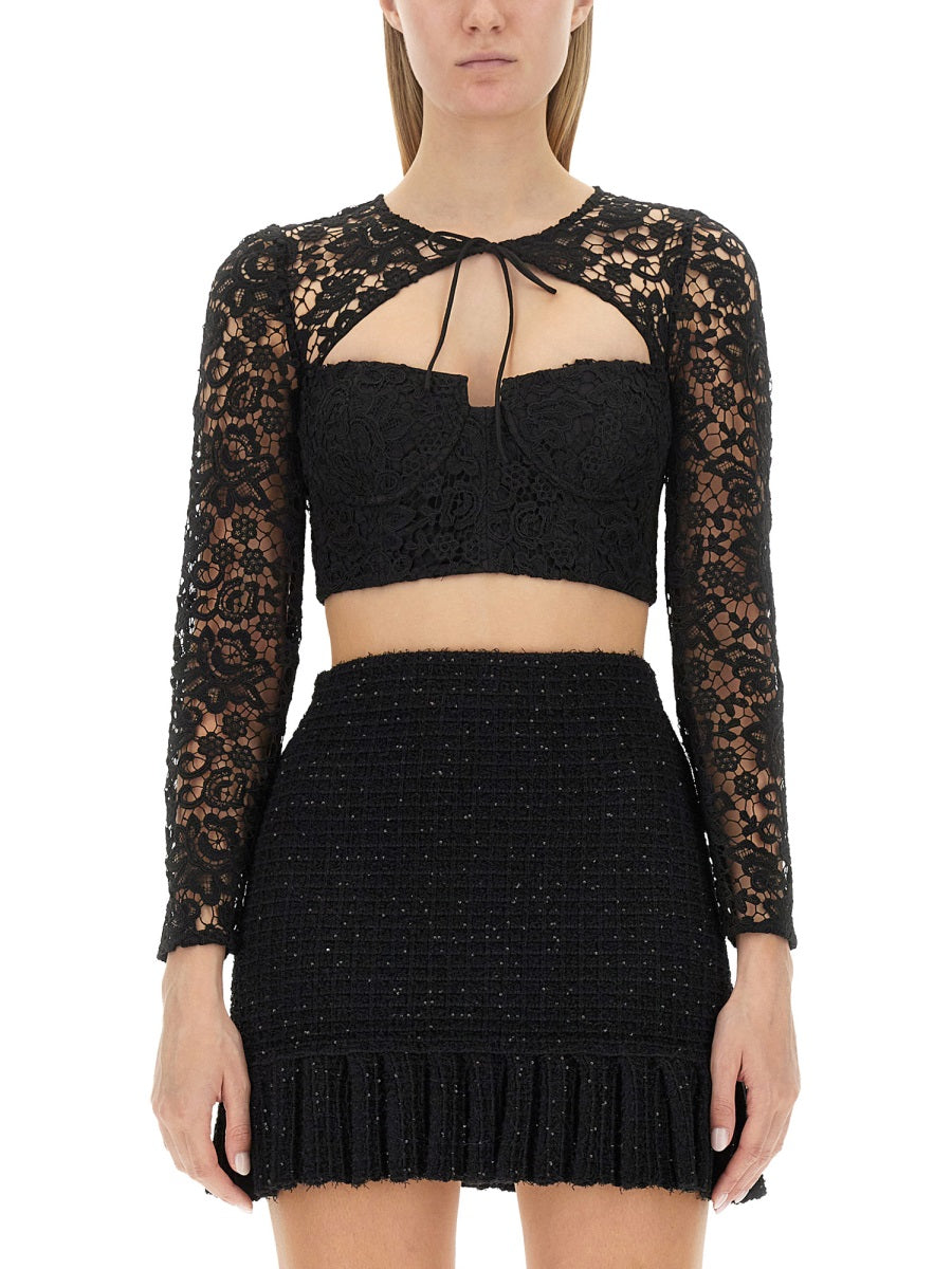Cropped Lace Top in Black