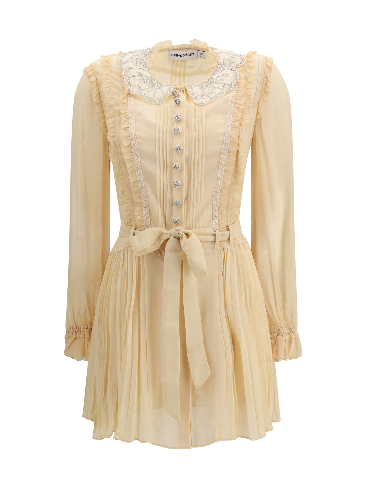 Dress Pleated Georgette Mini Tan