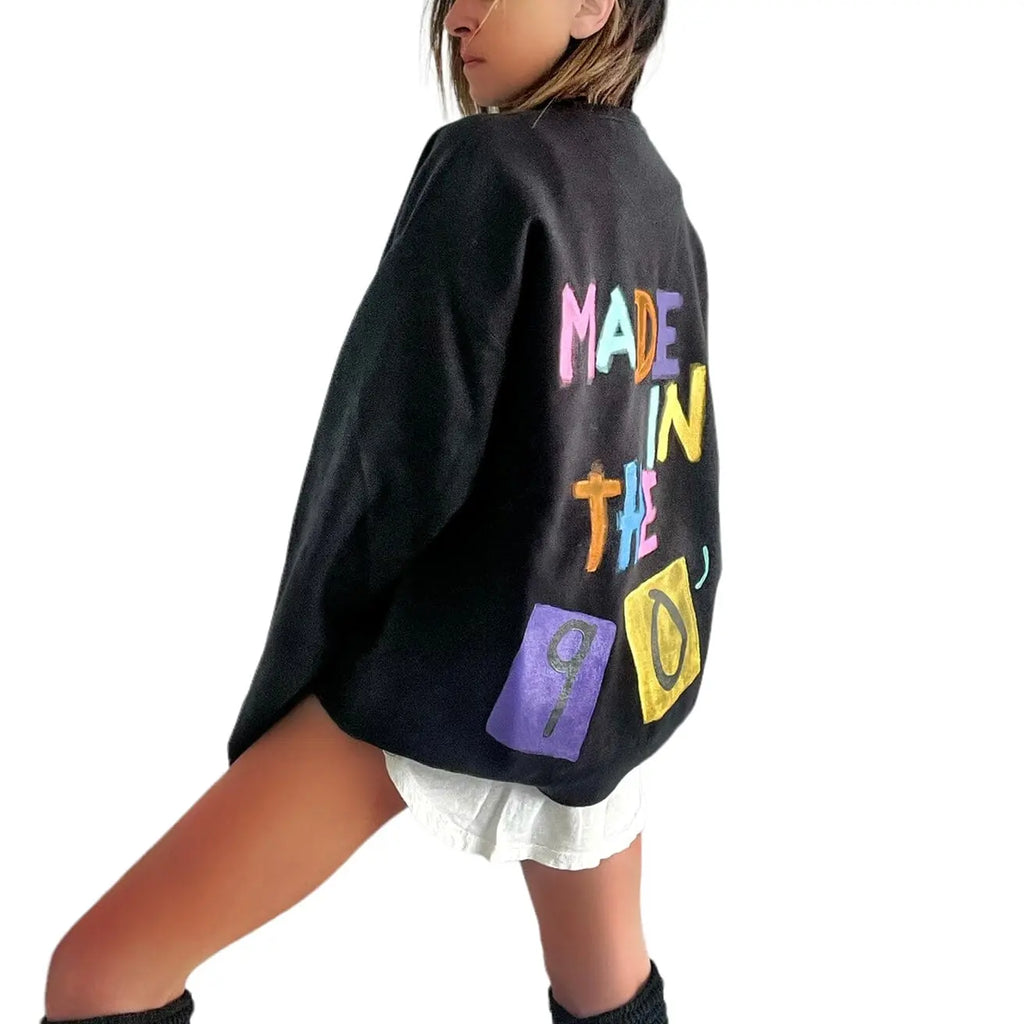 '90s Baby!' Painted Black Crewneck by Wren + Glory Wren + Glory