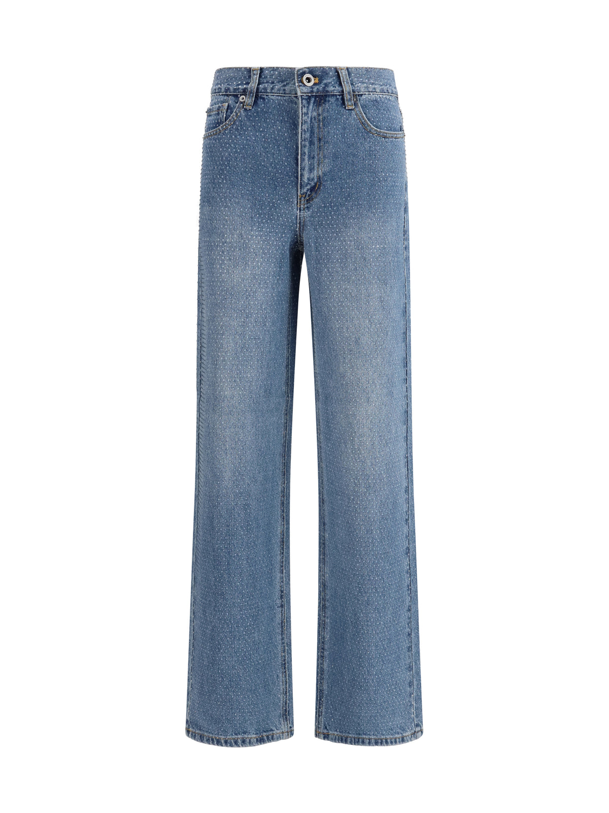 Straight-Leg Rhinestone Jeans Blue