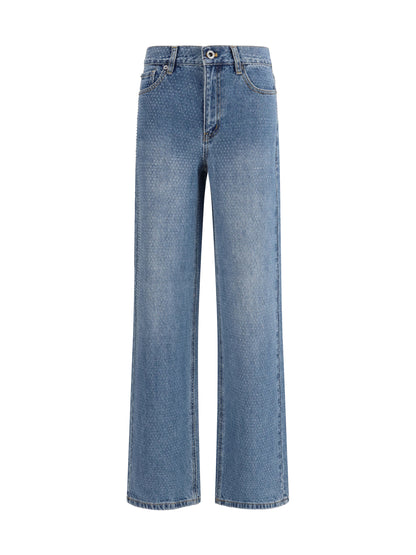 Straight-Leg Rhinestone Jeans Blue