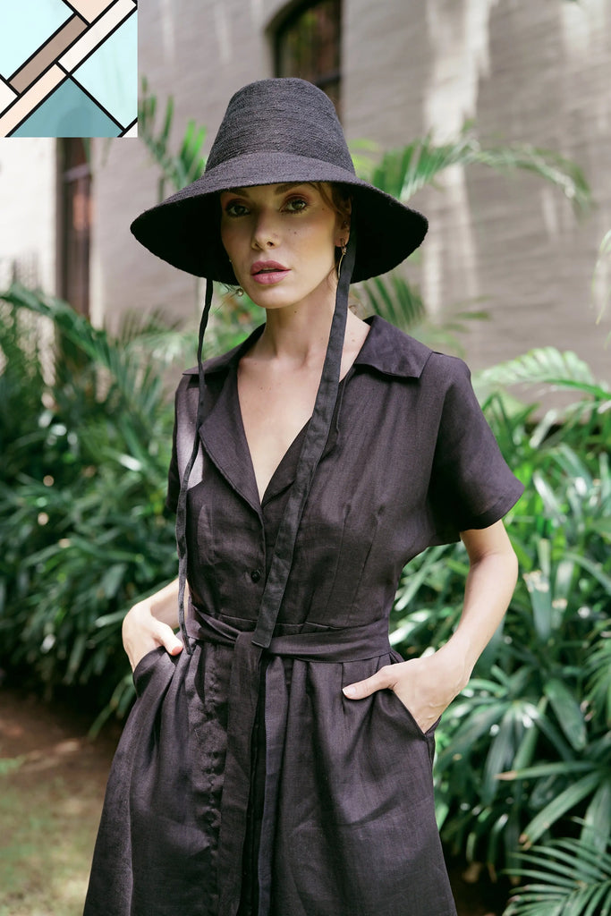 ARYA Safari Linen Midi Dress, in Black by BrunnaCo BRUNNA CO