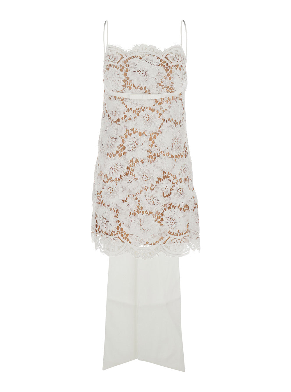 White Sleeveless Mini Dress With Lace Embroidery