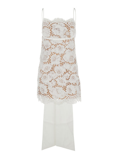 White Sleeveless Mini Dress With Lace Embroidery