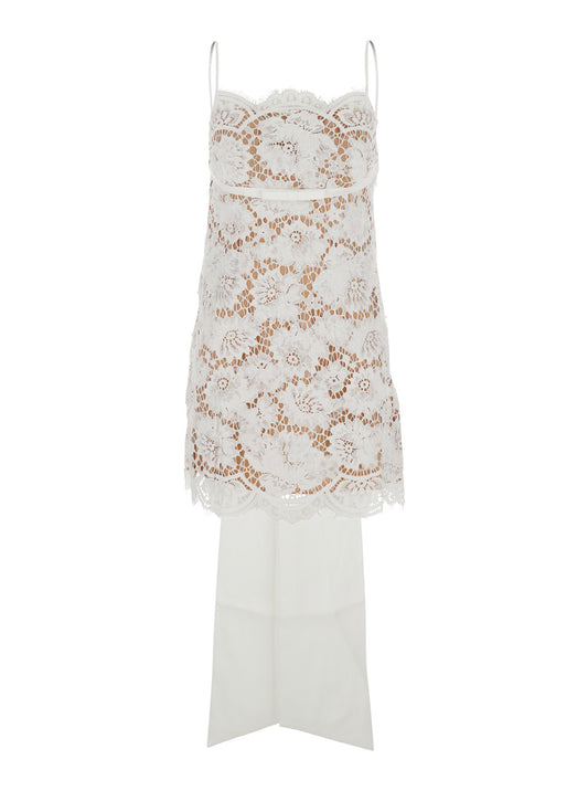 White Sleeveless Mini Dress With Lace Embroidery