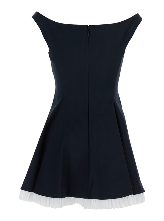 Black Off-Shoulder Mini Dress With Contrasting Hem
