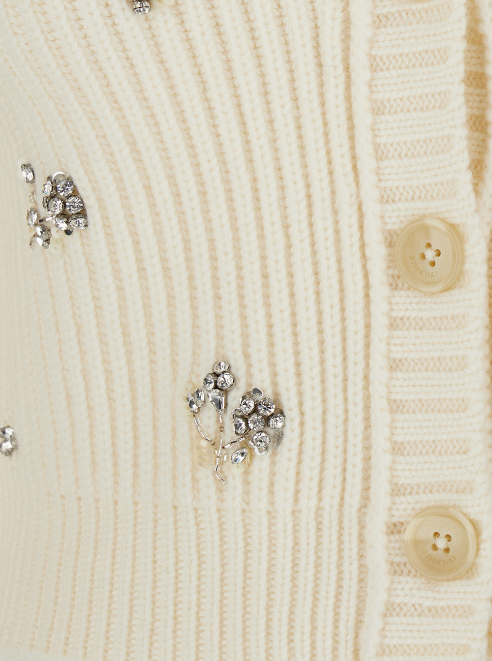 White Cropped Rhinestoned Cardigan With v Neck