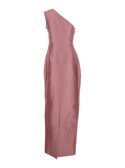 Pink One-Shoulder Long Dress With Draped Details