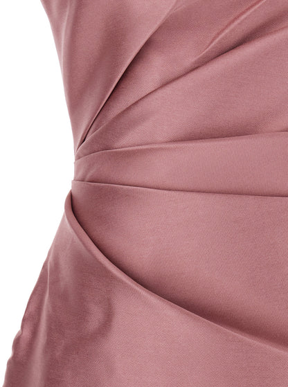 Pink One-Shoulder Long Dress With Draped Details