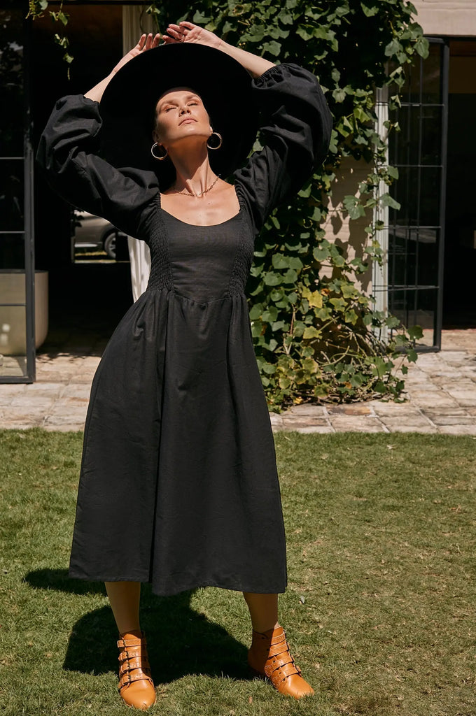 Alila Smocked Linen Midi Dress by Bali ELF Bali ELF