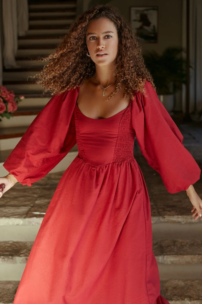 Alila Smocked Linen Midi Dress by Bali ELF Bali ELF