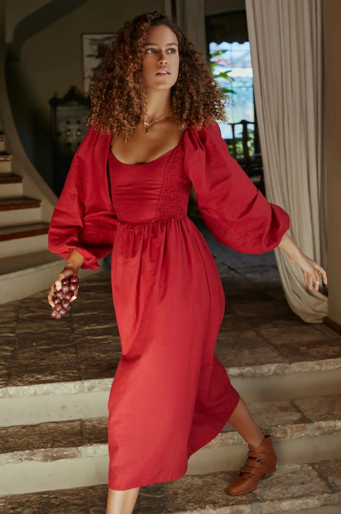 Alila Smocked Linen Midi Dress by Bali ELF Bali ELF