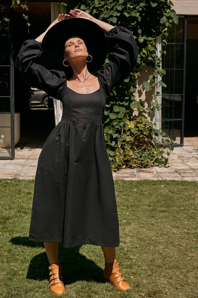 Alila Smocked Linen Midi Dress by Bali ELF Bali ELF