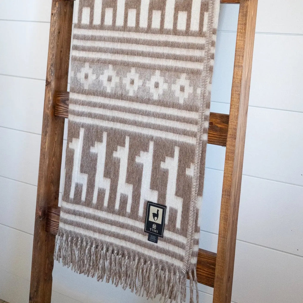 Alpaca Wool Throw Blanket - Alpaca Design (Beige) by Alpaca Threadz ALPACA THREADZ
