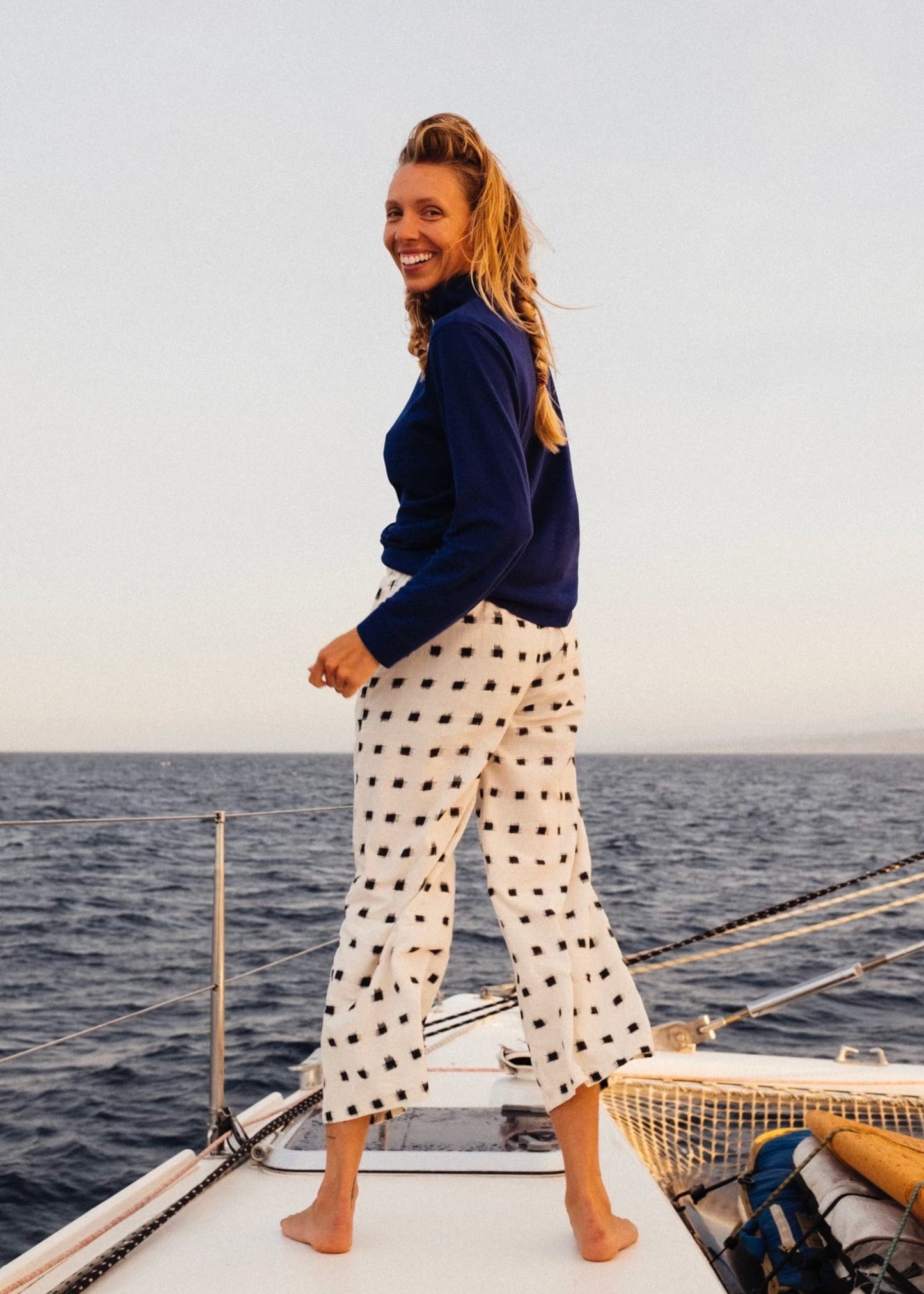 Shore Pant - Ikat Squares Natural Black