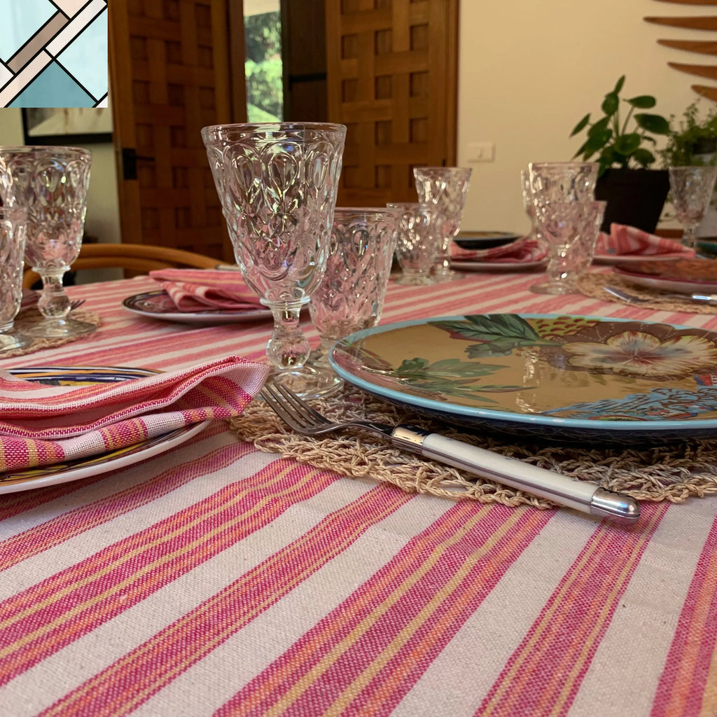 Andana Striped Tablecloth Set - Magenta by Eco Hilana HILANA UPCYCLED COTTON