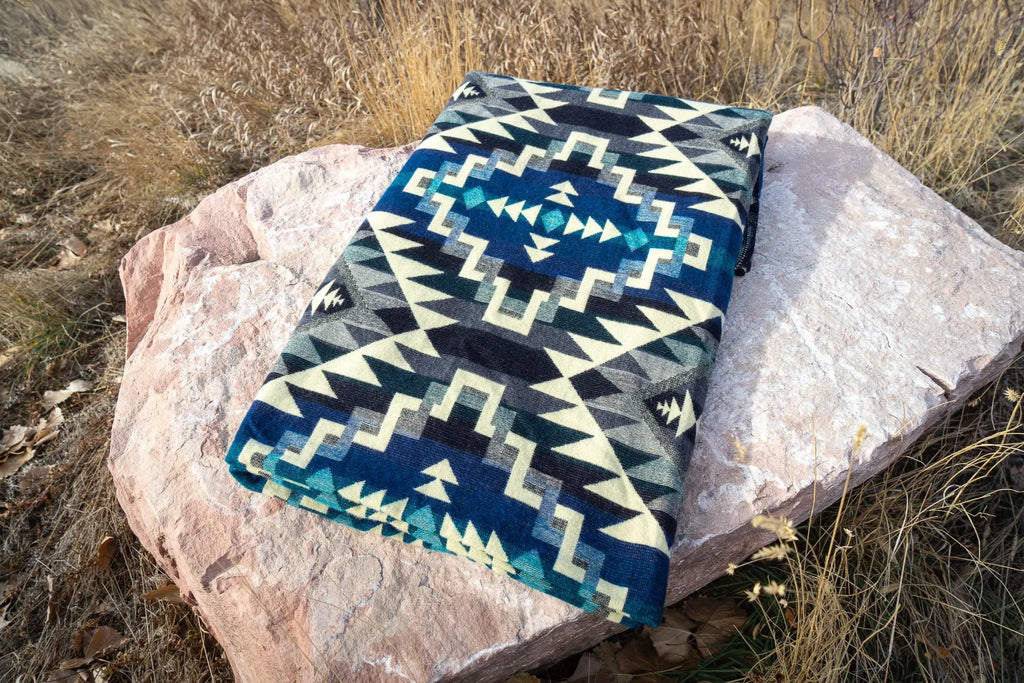 Andean Alpaca Wool Blanket - Blue Chakana by Alpaca Threadz ALPACA THREADZ
