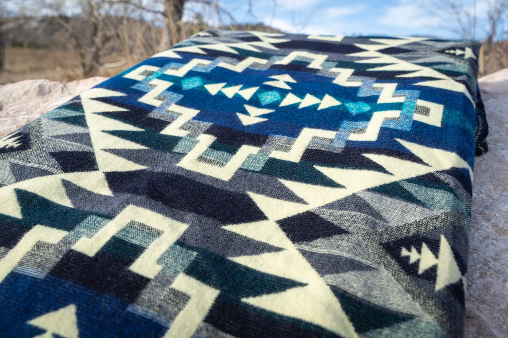 Andean Alpaca Wool Blanket - Blue Chakana by Alpaca Threadz ALPACA THREADZ