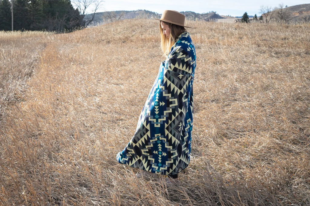 Andean Alpaca Wool Blanket - Blue Chakana by Alpaca Threadz ALPACA THREADZ