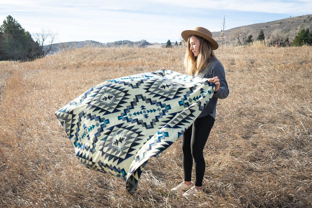 Andean Alpaca Wool Blanket - Blue Chakana by Alpaca Threadz ALPACA THREADZ