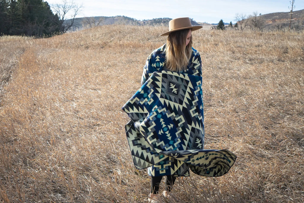 Andean Alpaca Wool Blanket - Blue Chakana by Alpaca Threadz ALPACA THREADZ