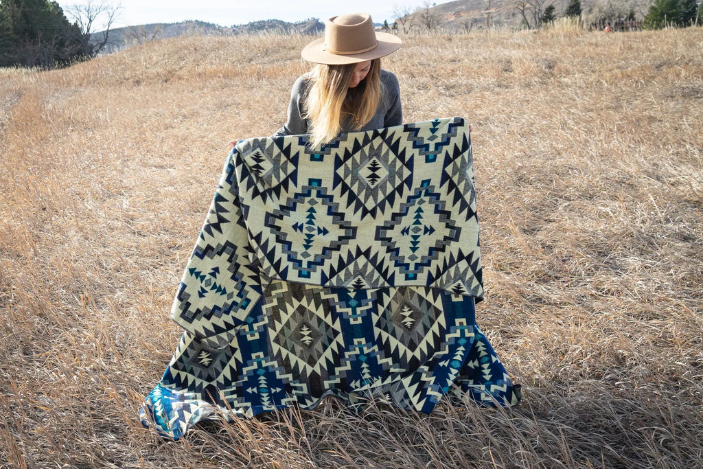 Andean Alpaca Wool Blanket - Blue Chakana by Alpaca Threadz ALPACA THREADZ
