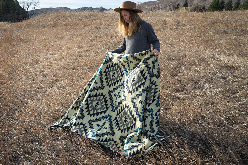 Andean Alpaca Wool Blanket - Blue Chakana by Alpaca Threadz ALPACA THREADZ