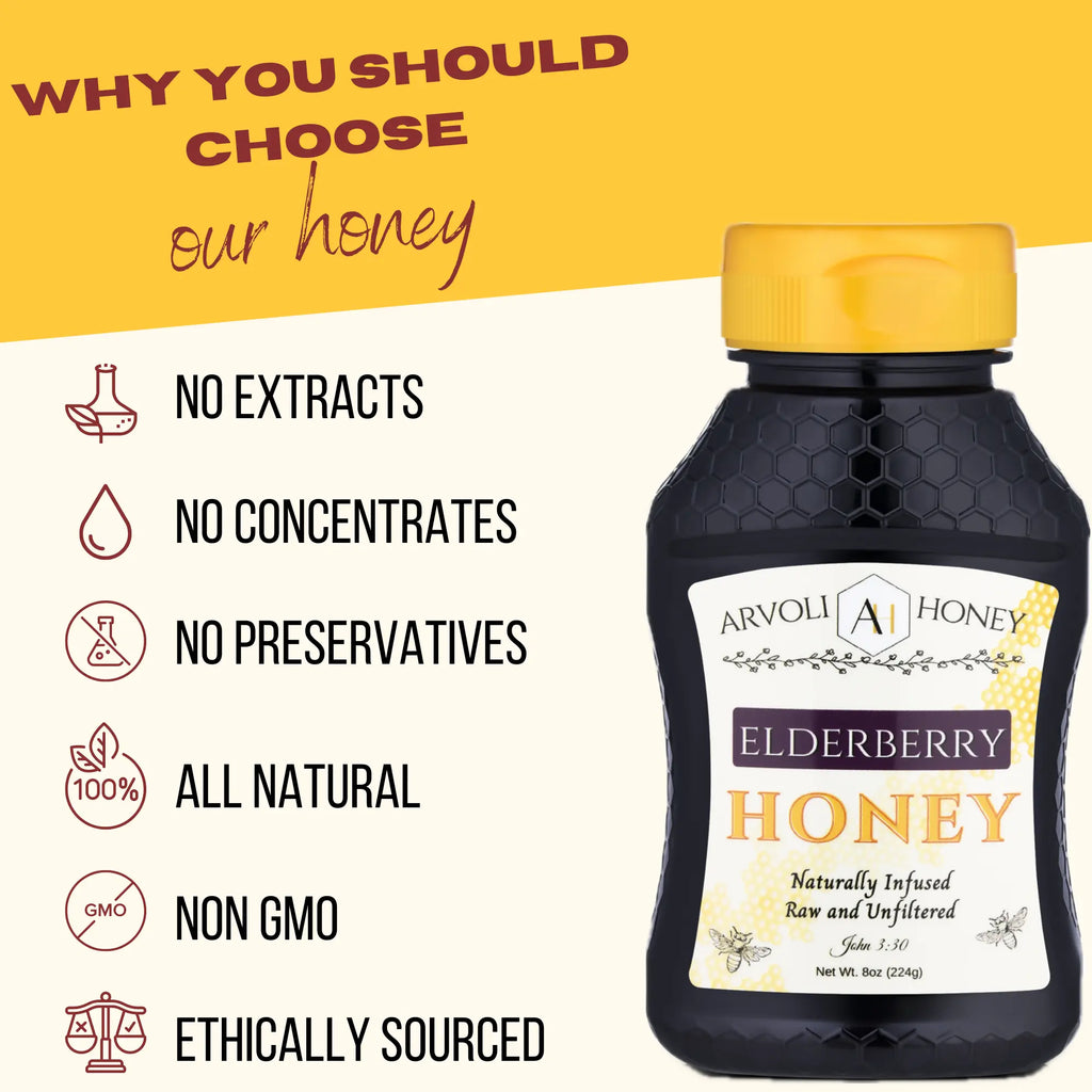Arvoli Honey Elderberry Infused Honey Bottles - 12 bottles x 8 oz by Farm2Me FARM2ME