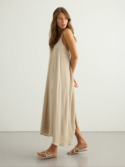 Aura Low Back Maxi Dress - Oatmeal