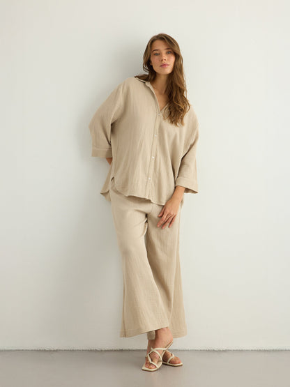 Aura Palazzo Pants - Oatmeal
