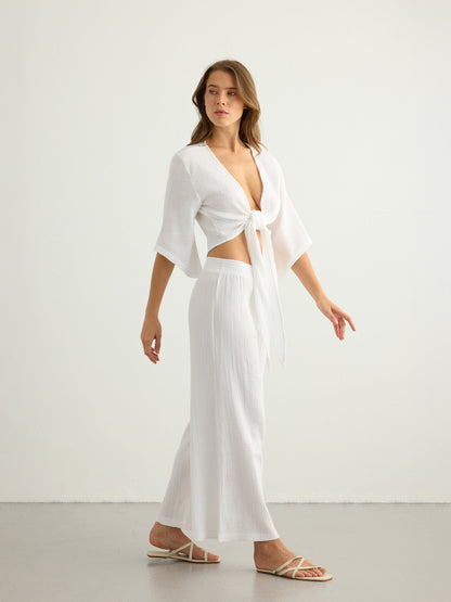 Aura Palazzo Pants - White
