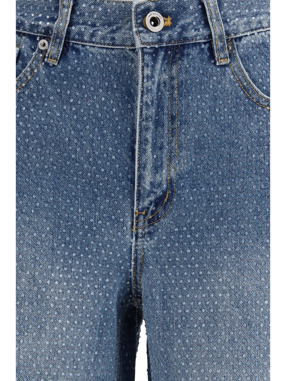 Straight-Leg Rhinestone Jeans Blue