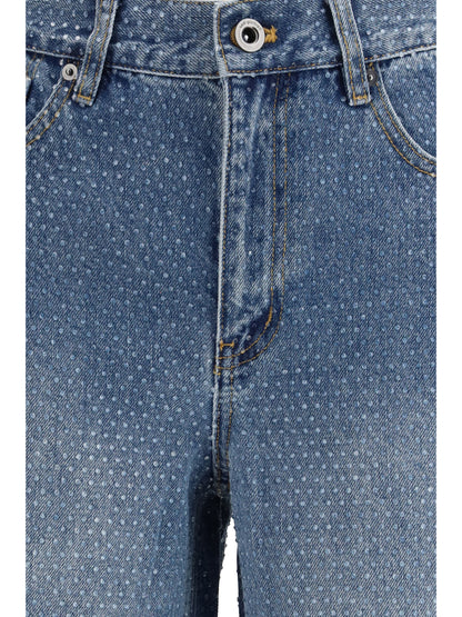 Straight-Leg Rhinestone Jeans Blue