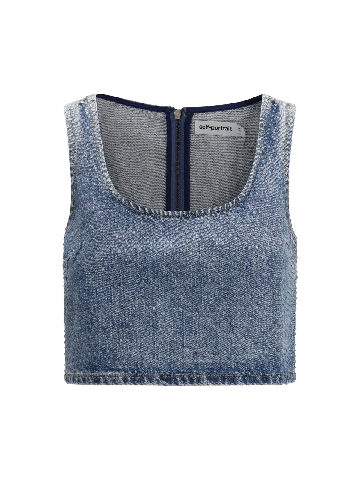 Crop Top Rhinestone Denim Blue