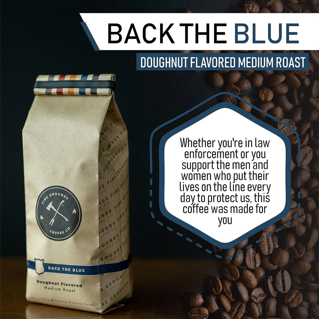 BACK THE BLUE (DOUGHNUT FLAVORED MEDIUM ROAST) by fire grounds coffee company fire grounds coffee company