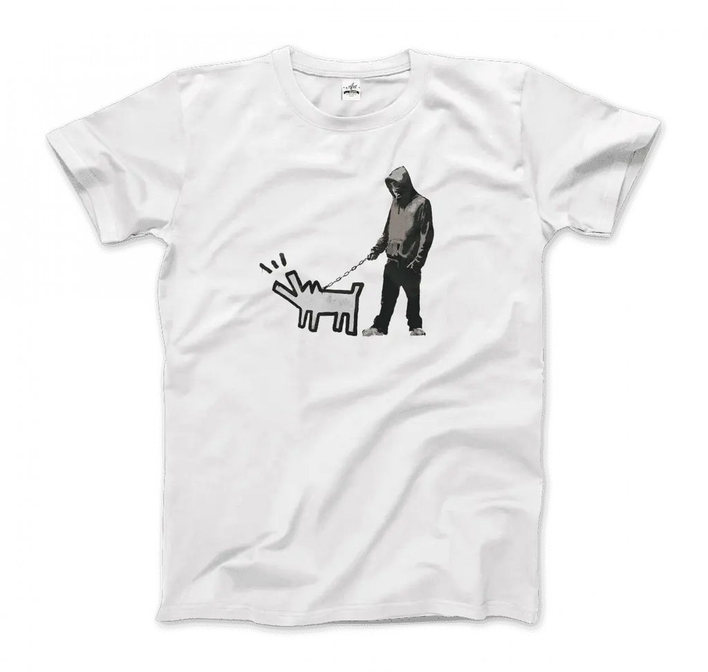 Banksy Dog Walker Artwork T-Shirt by Art-O-Rama Shop ART-O-RAMA-SHOP