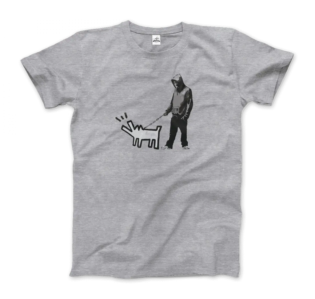 Banksy Dog Walker Artwork T-Shirt by Art-O-Rama Shop ART-O-RAMA-SHOP