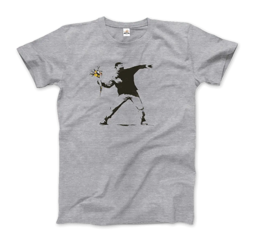 Banksy Flower Thrower Artwork T-Shirt by Art-O-Rama Shop ART-O-RAMA-SHOP