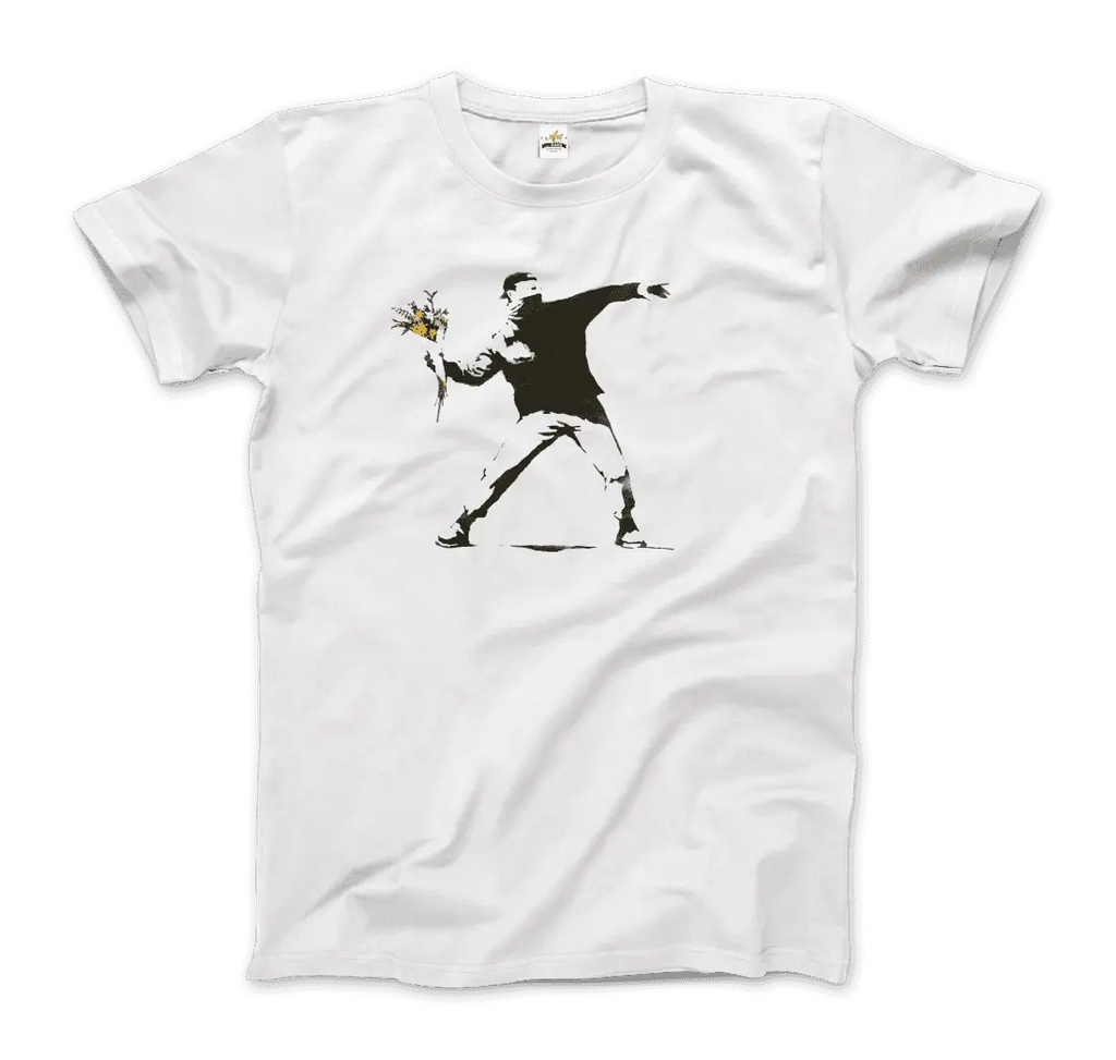 Banksy Flower Thrower Artwork T-Shirt by Art-O-Rama Shop ART-O-RAMA-SHOP