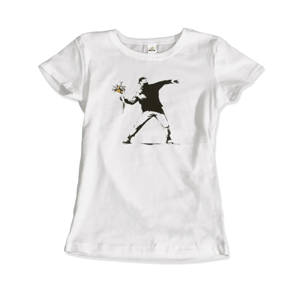 Banksy Flower Thrower Artwork T-Shirt by Art-O-Rama Shop ART-O-RAMA-SHOP