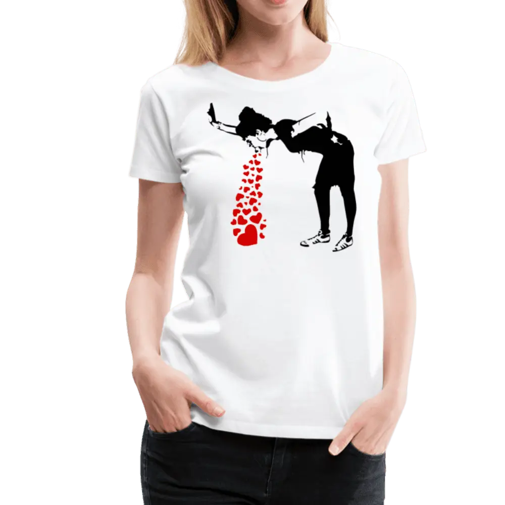 Banksy Lovesick Girl Throwing Up Hearts Artwork T-Shirt by Art-O-Rama Shop ART-O-RAMA-SHOP